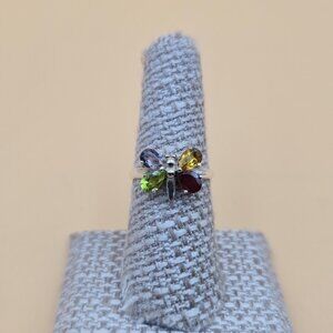 Size 7 Sterling Silver Amethyst Garnet CZ Dragonfly Ring A5613